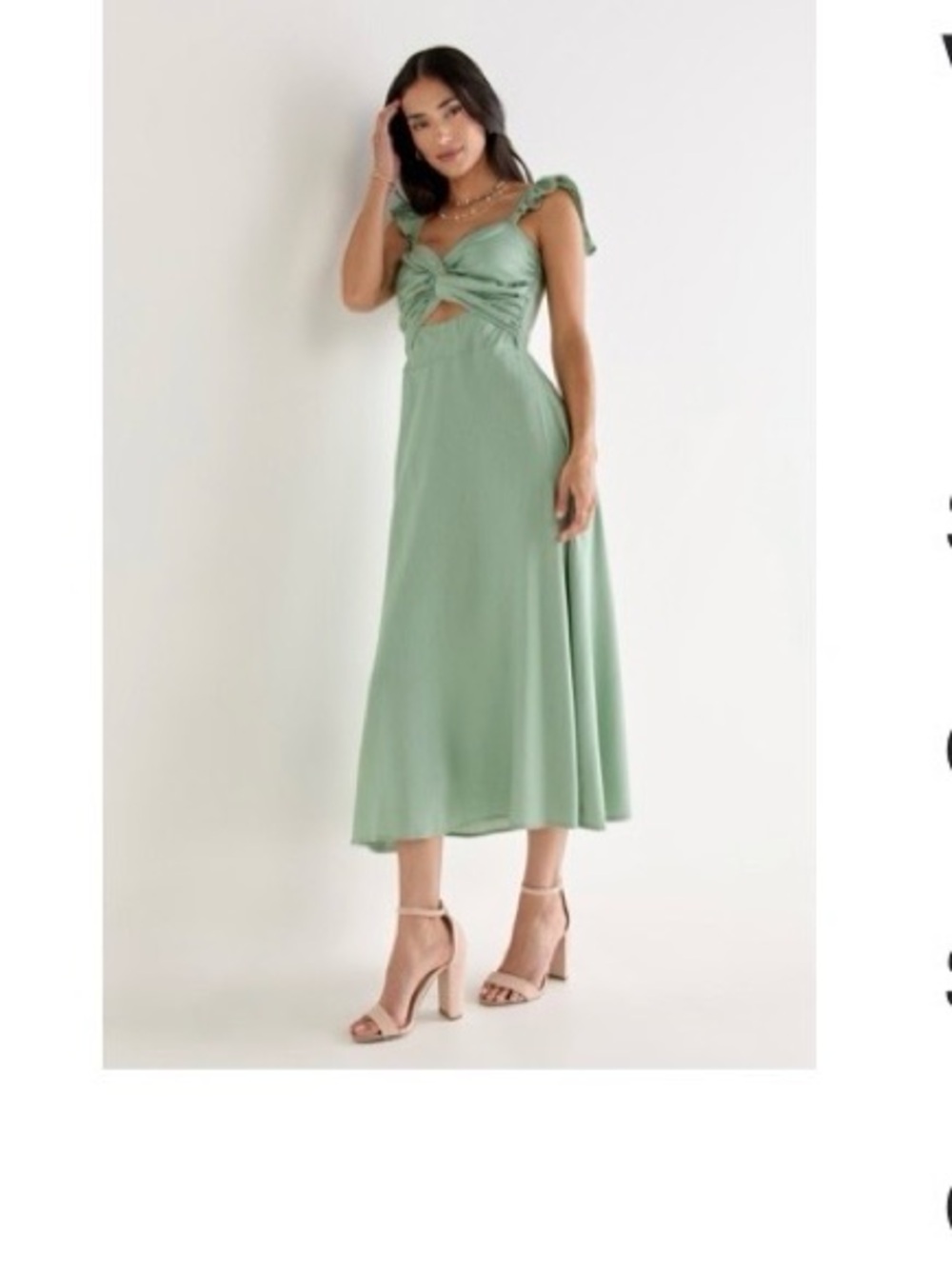 Sage Knot-Front Midi Dress in Soft Green